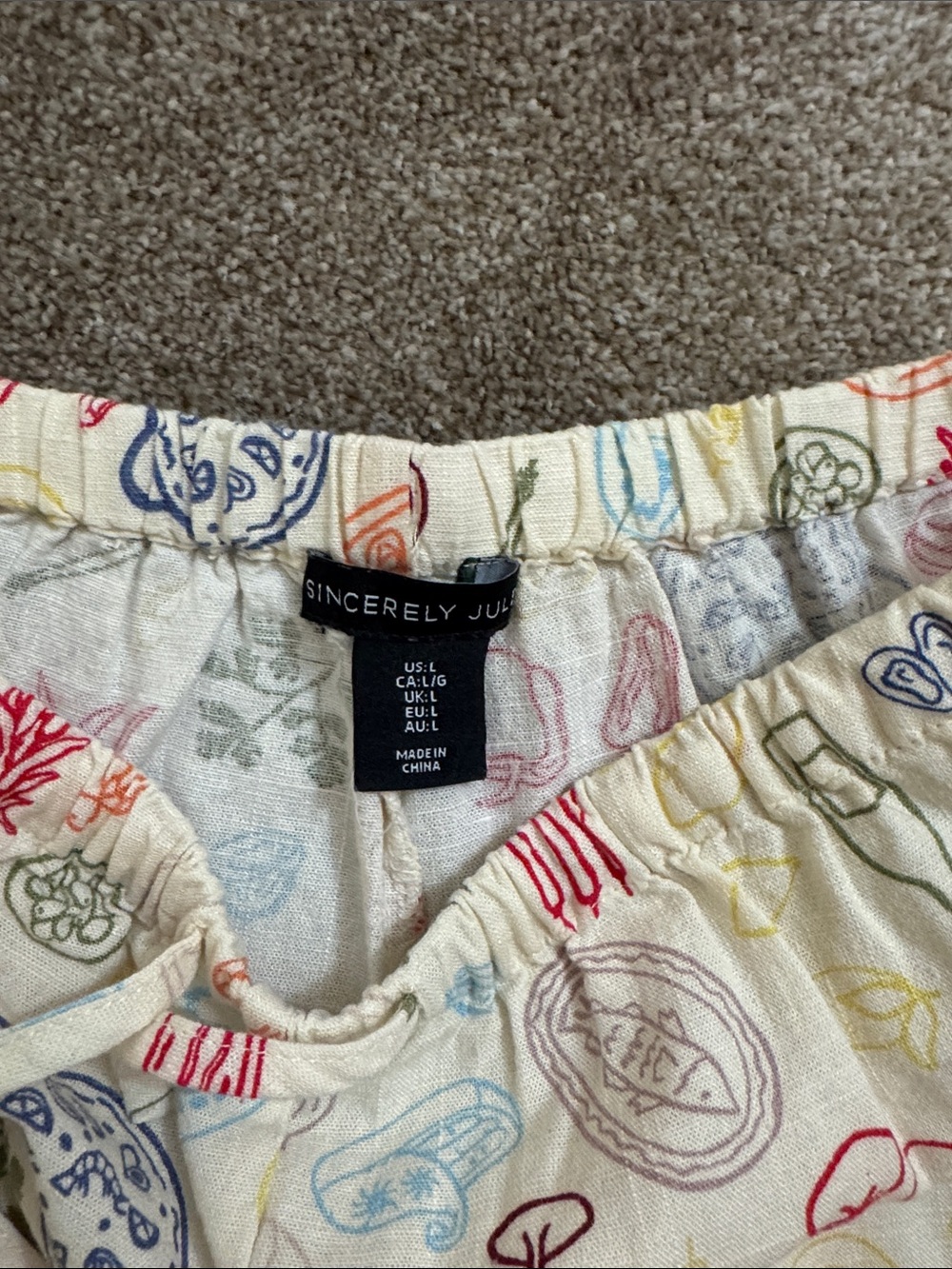 Sincerely Jules Cream Lounge Joggers with Multicolor Food Print - Picture 2 of 2
